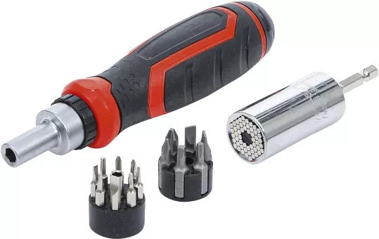 Precision Bit / Multi Socket Set with Ratchet Spinner Handle for Bits, reversible 17 pcs.