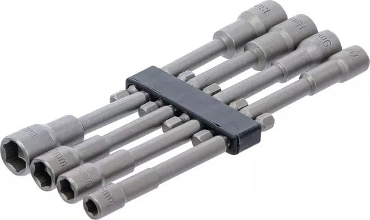 Socket Set, Hexagon extra long 6.3 mm (1/4") Drive for electric drills 6 - 13 mm 8 pcs.