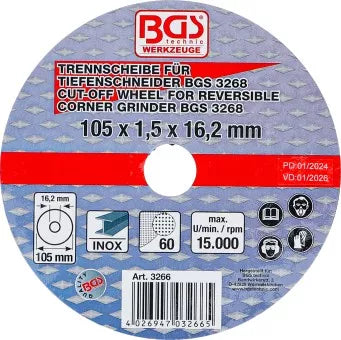 Cutting Disc for BGS Reversible Corner Grinder Ø 105 x 1.5 x 16.2 mm
