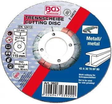 Cutting Disc for Metal Ø 115 x 2.5 x 22.2 mm Type 42