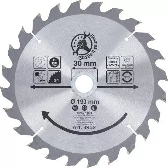 Carbide Tipped Circular Saw Blade Ø 190 x 30 x 2.5 mm 24 teeth