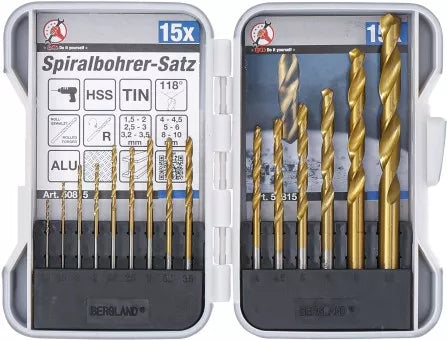 HSS Twist Drill Set titanium nitrated 1.5 - 10 mm 15 pcs.