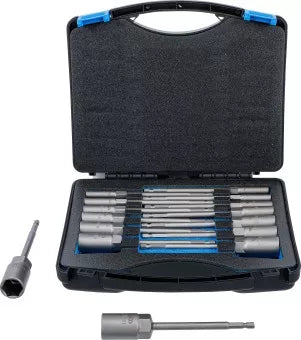 Socket Set, Hexagon extra long 6.3 mm (1/4") Drive for electric drills 5.5 - 19 mm 15 pcs.