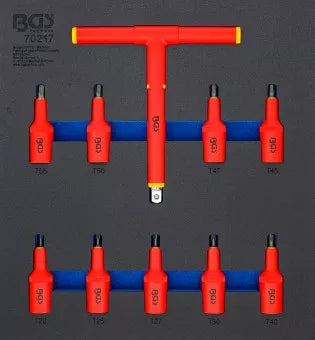 Tool Tray 2/3: VDE Bit Socket Set 12.5 mm (1/2") Drive T-Star (for Torx) T20 - T55 10 pcs.