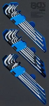 Tool Tray 1/3: L-Type Wrench Set extra long T-Star (for Torx), T-Star tamperproof (for Torx), Internal Hexagon 27 pcs.
