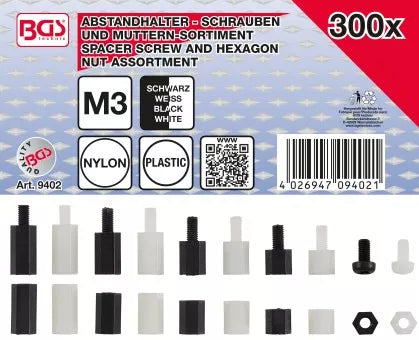 Spacer Screw and Hexagon Nut Assortment Nylon 300 pcs.