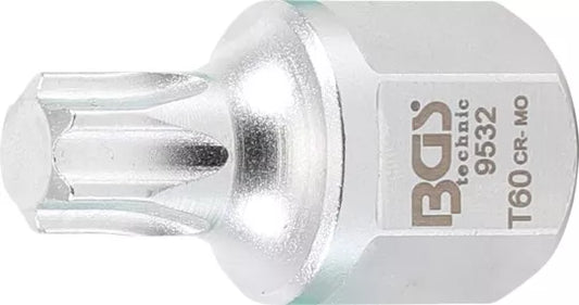V-ribbed Belt Bit Socket 12.5 mm (1/2"), external hexagon 22 mm T-Star (for Torx) T60