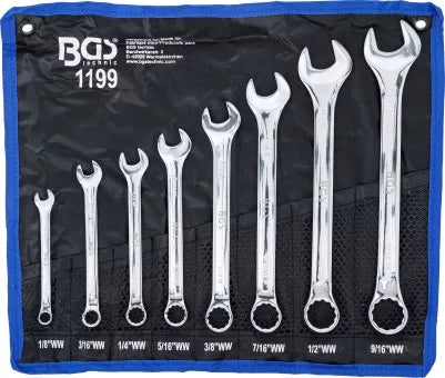 Combination Spanner Set Inch Sizes 1/8" - 9/16" Withworth 8 pcs.