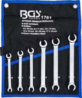 Double Ring Spanner Set, open Type 8 x 10 - 17 x 19 mm 6 pcs.