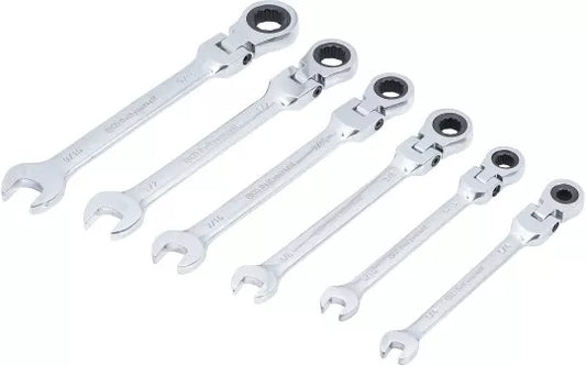 Ratchet Combination Wrench Set flexible Heads Inch Sizes 1/4" - 9/16" 6 pcs.