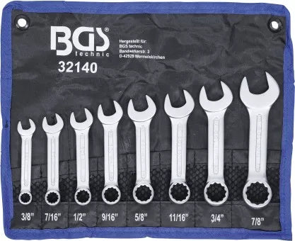 Combination Spanner Set extra short Inch Sizes 3/8" - 7/8" 8 pcs.