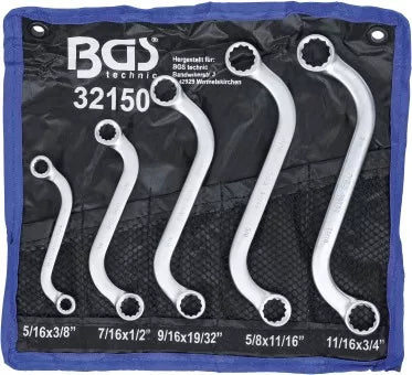 S-Type Double Ring Spanner Set Inch Sizes 3/8" - 3/4" 5 pcs.