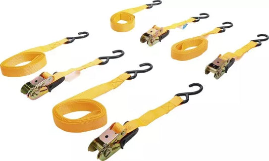 Ratchet Tie Down Strap Set with solid Hooks 5 m x 25 mm 4 pcs.