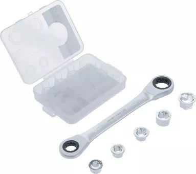 Double Ended Ratchet Wrench with Adaptor Set 8 - 19 mm 6 pcs.