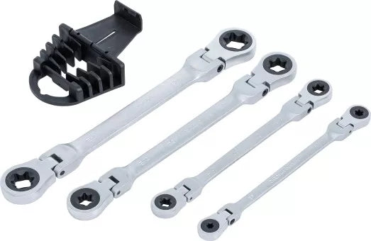 Double Ratchet Ring Spanner Set adjustable with E-Type Ring Heads E6 - E24 4 pcs.