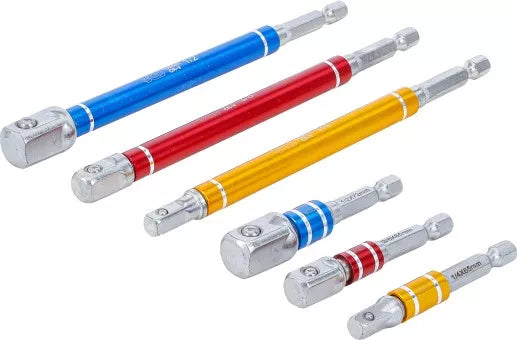 Electric Drill Adaptor Set Multicolour 6.3 mm (1/4") Drive external square 6.3 mm (1/4") / 10 mm (3/8") / 12.5 mm (1/2") mm 75 - 150 mm 6 pcs.
