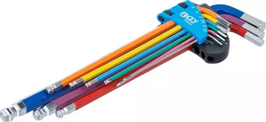 L-Type Wrench Set Multicolour extra long internal Hexagon, internal Hexagon with Ball Head 1.5 - 10 mm 9 pcs.