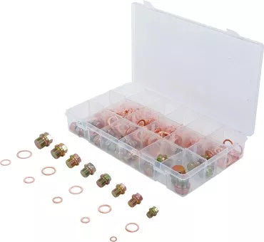 Oil Drain Plug Screws and Copper Seal Ring Assortment 534 pcs.