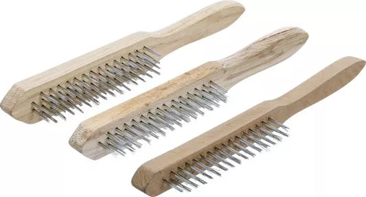 Steel Wire Brush Set wooden handle 2, 3, 4 rows 3 pcs.