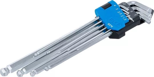 L-Type Wrench Set extra long + extra short Ends internal Hexagon / internal Hexagon with Ball Head 1.5 - 10 mm 9 pcs.
